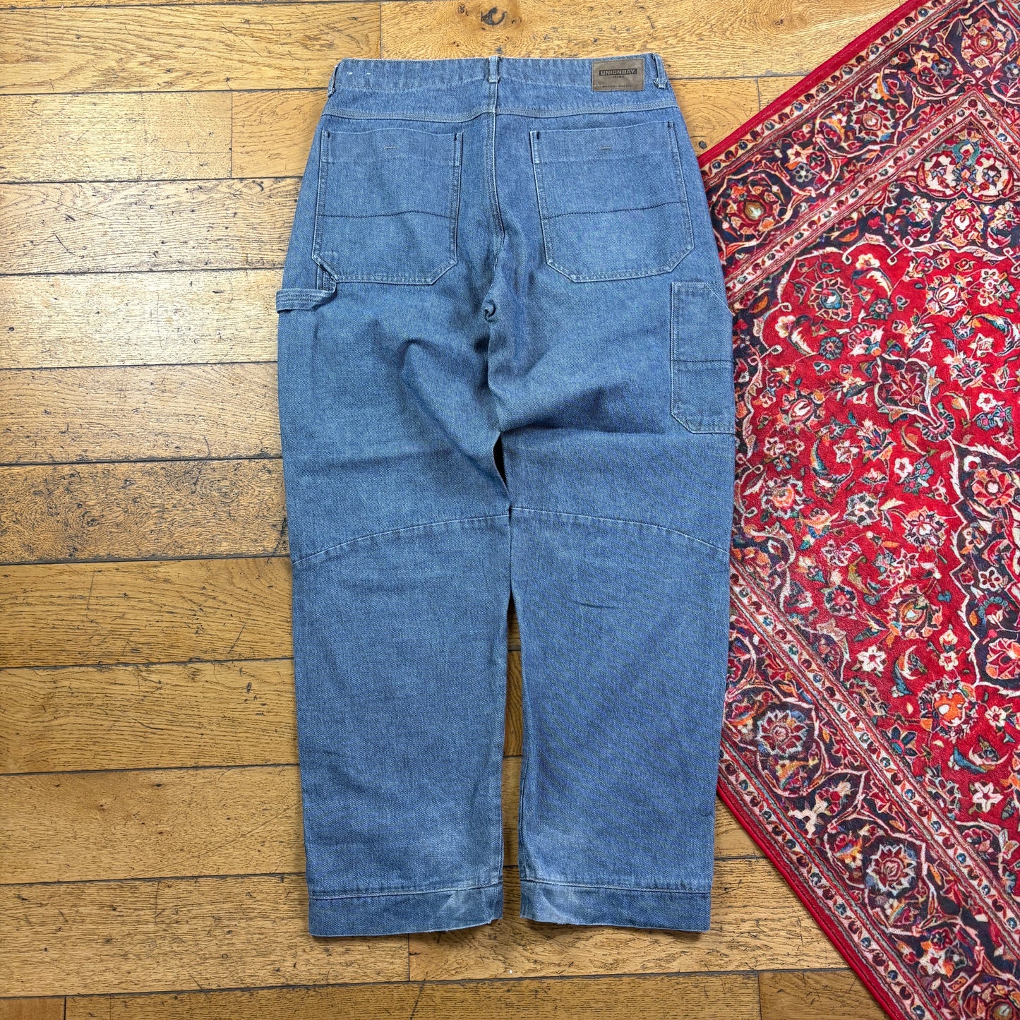 Vintage Blue Carpenter Double Knee Y2K Hip Hop Baggy Jeans - 34
