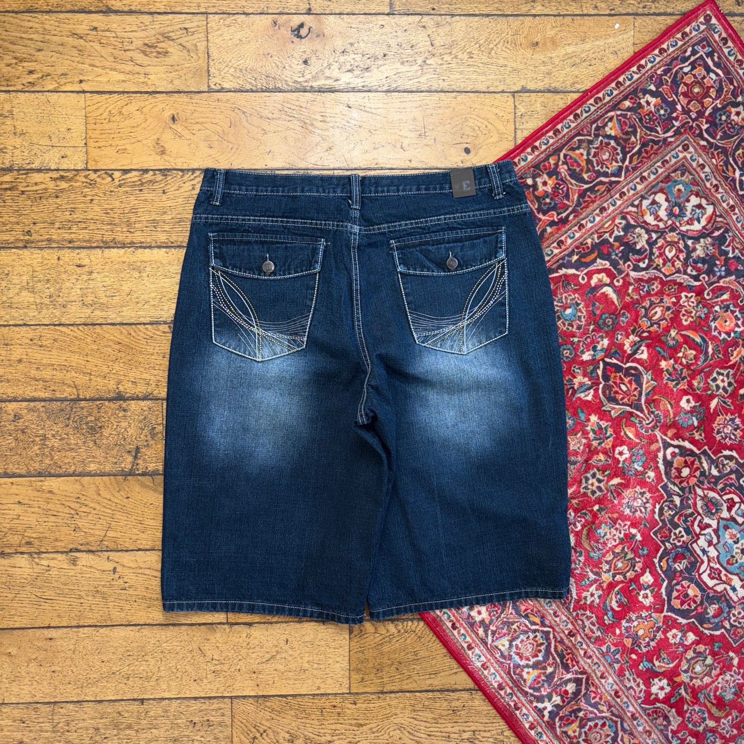 Vintage Embroidered Hip Hop Blue Baggy Shorts Jorts - 40