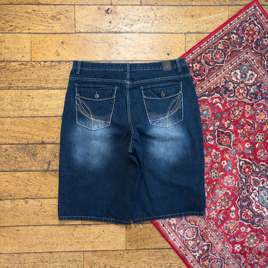 Vintage Embroidered Hip Hop Blue Baggy Shorts Jorts - 40