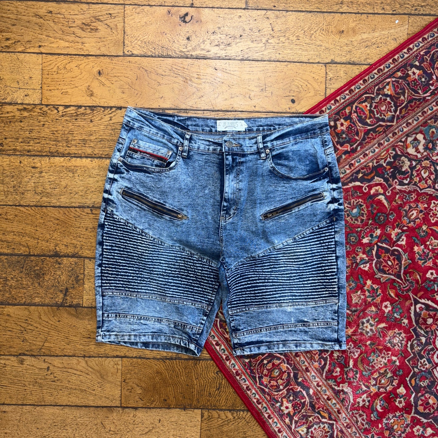 Vintage Blue Moto Denim Shorts - 40
