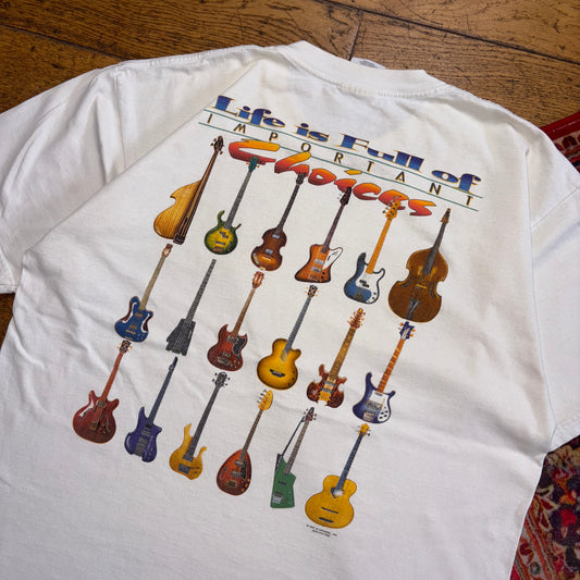 Vintage 1997 Guitar White Graphic T-Shirt - L