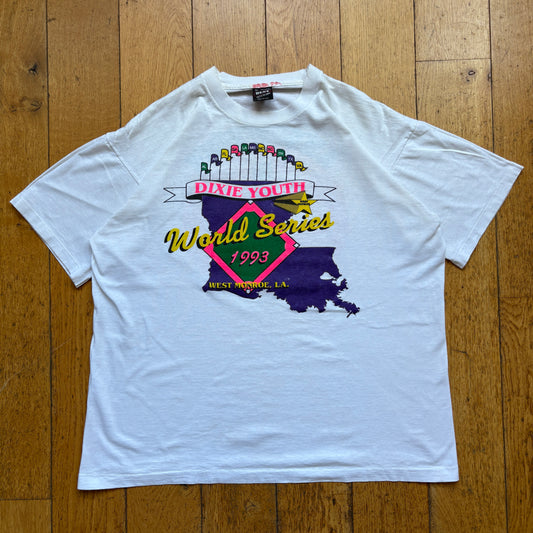 Vintage 1993 Dixie Youth Coca Cola Single Stitch White Graphic T-Shirt - L