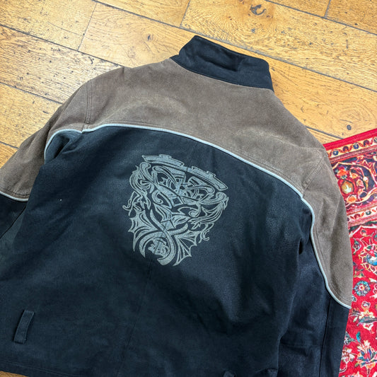 Vintage Black Brown Suede Leather Biker Jacket - L