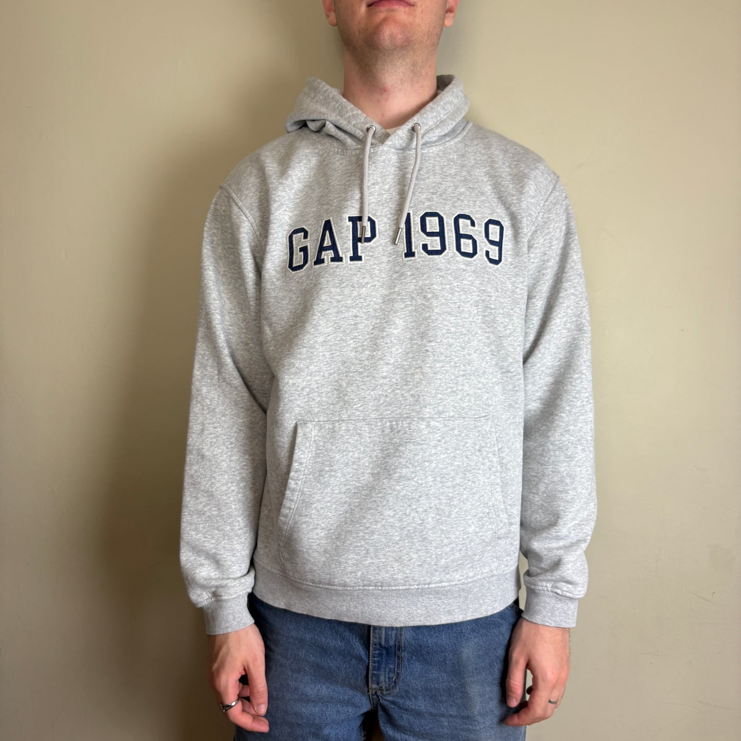 Vintage Gap Grey Spellout Embroidered Hoodie Sweatshirt - L