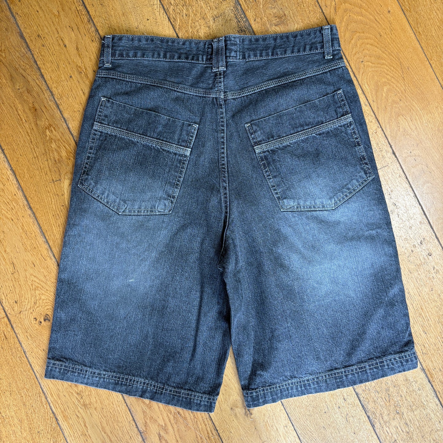 Vintage Embroidered Hip Hop Black Grey Baggy Shorts Jorts - 34