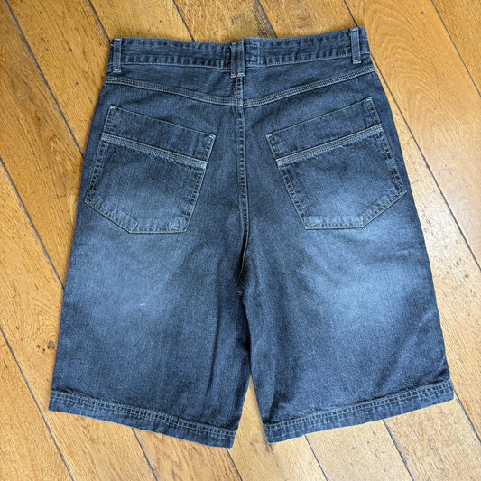 Vintage Embroidered Hip Hop Black Grey Baggy Shorts Jorts - 34