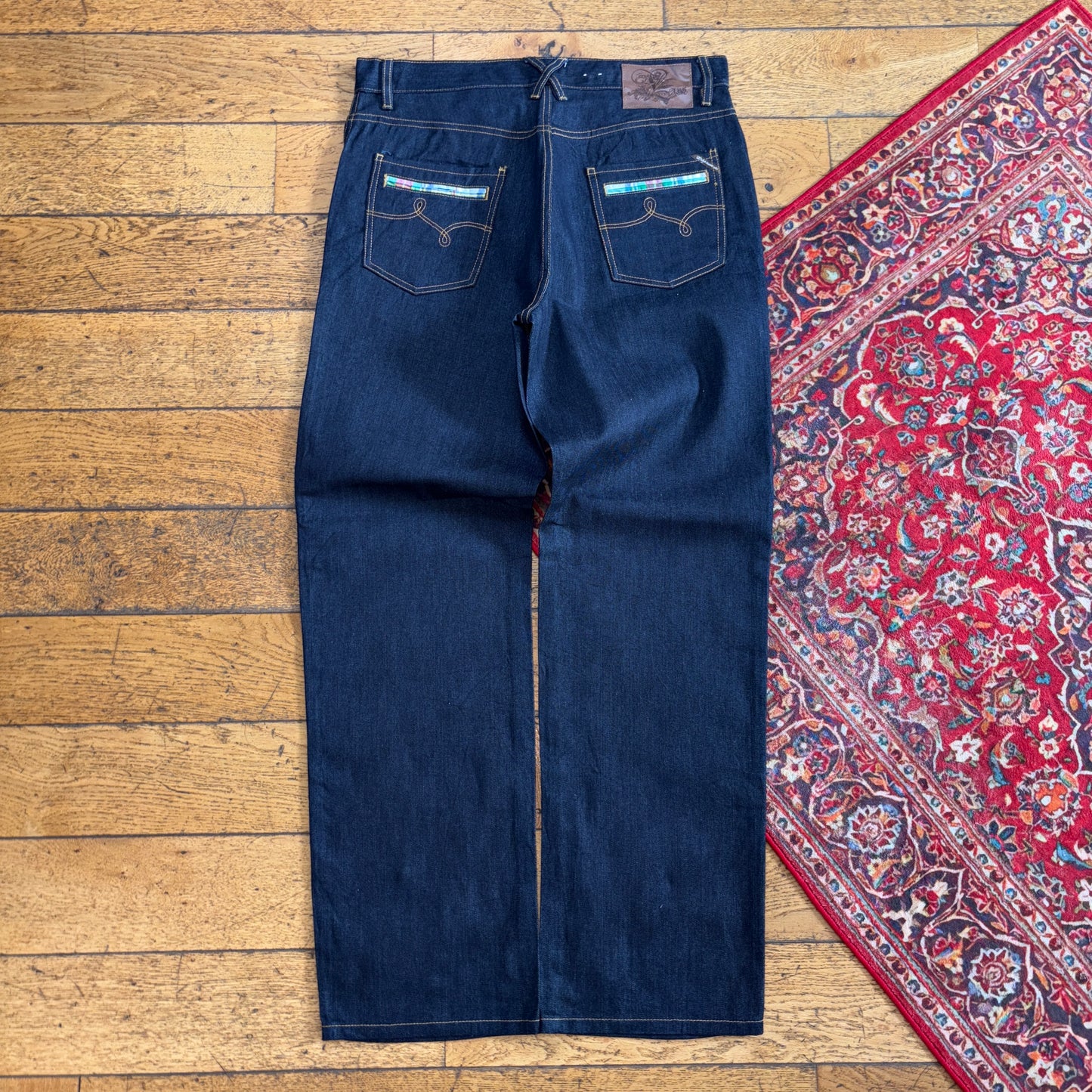 Vintage LN Genes LNG Blue Embroidered Y2K Hip Hop Baggy Jeans - 38L