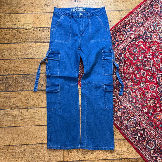 Vintage Blue Cargo Y2K Hip Hop Baggy Jeans - 34S
