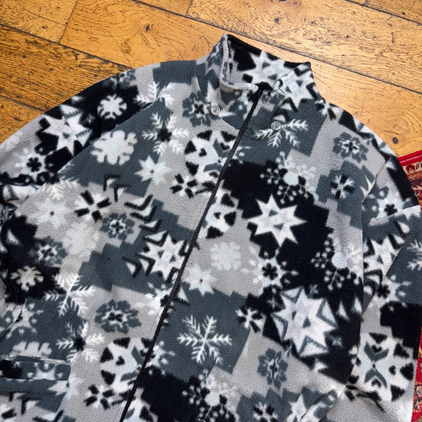Vintage 90s Grey Crazy Funky Pattern Fleece Sweatshirt - XL