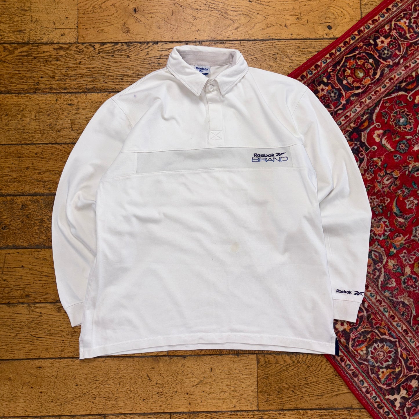 Vintage Reebok White Rugby Polo Shirt - M