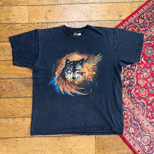 Vintage Harley Davidson Wolf Black Motorbike Graphic T-Shirt - L