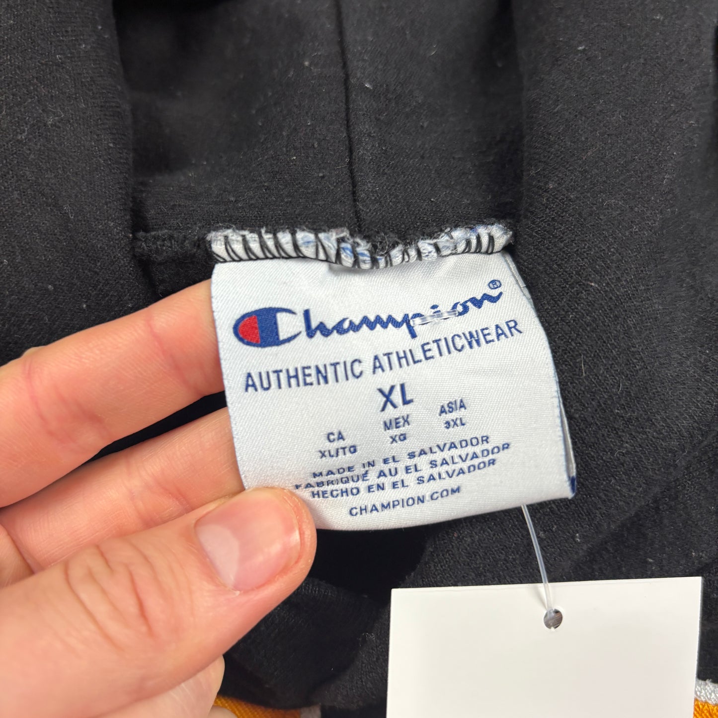 Vintage Champion Black USA College Embroidered Hoodie Sweatshirt - XL