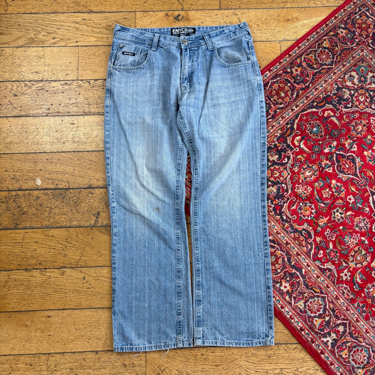 Vintage Enyce Diddy Blue Embroidered Y2K Hip Hop Baggy Jeans - 36