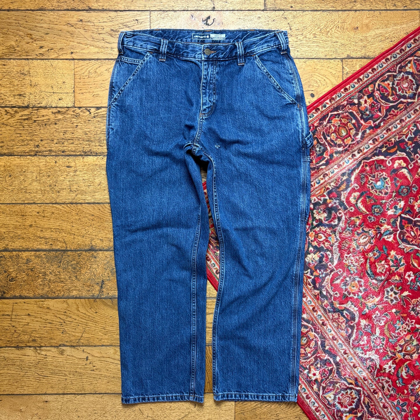 Vintage Carhartt Workwear Carpenter Baggy Blue Jeans - 33S