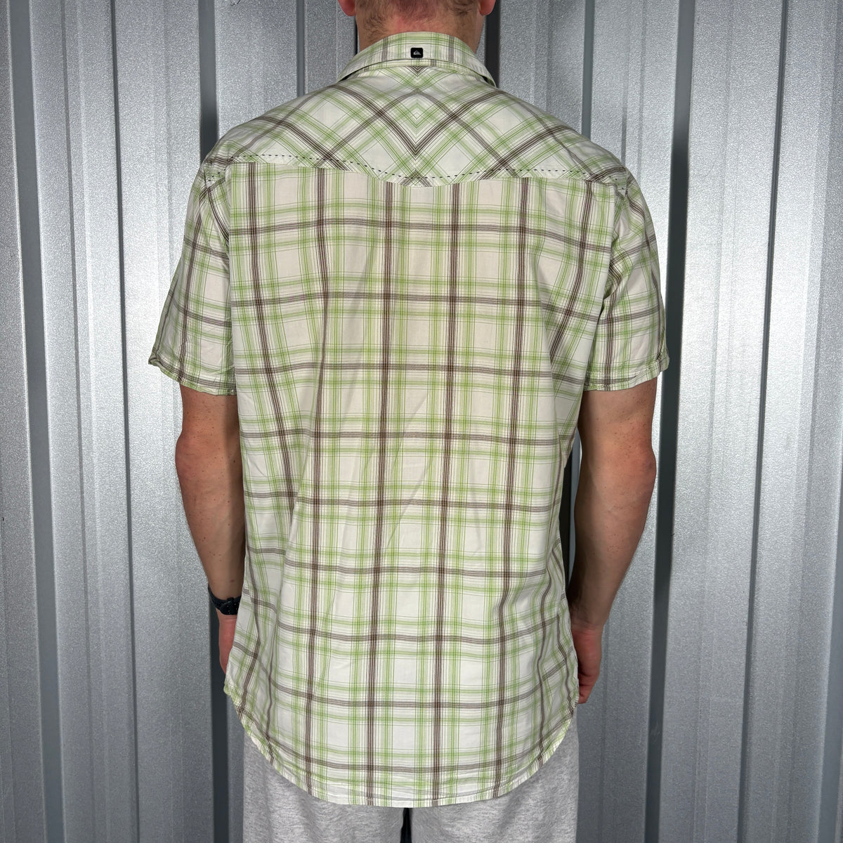 Quiksilver Green Check Plaid Short Sleeve Shirt - S