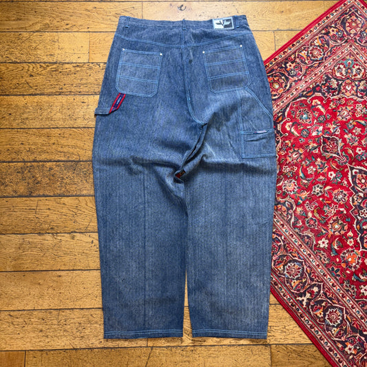 Vintage Blue Grey Embroidered Y2K Hip Hop Baggy Jeans - 38R