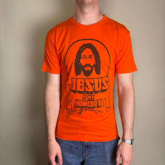 Vintage Jesus is My Homeboy Funny Slogan Orange Graphic T-Shirt - S