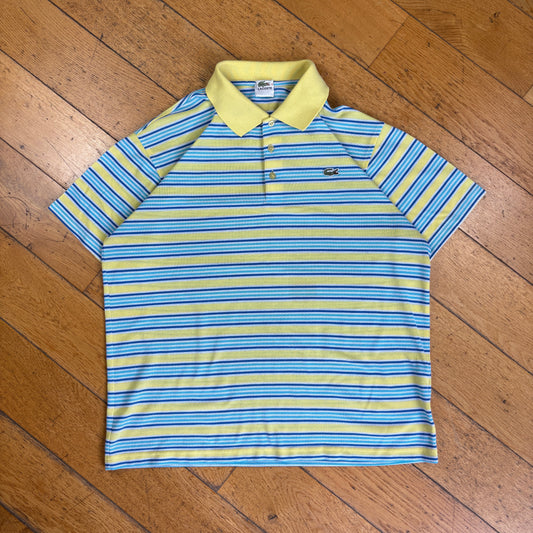 Vintage Lacoste Stripe Blue Yellow Polo Shirt - L