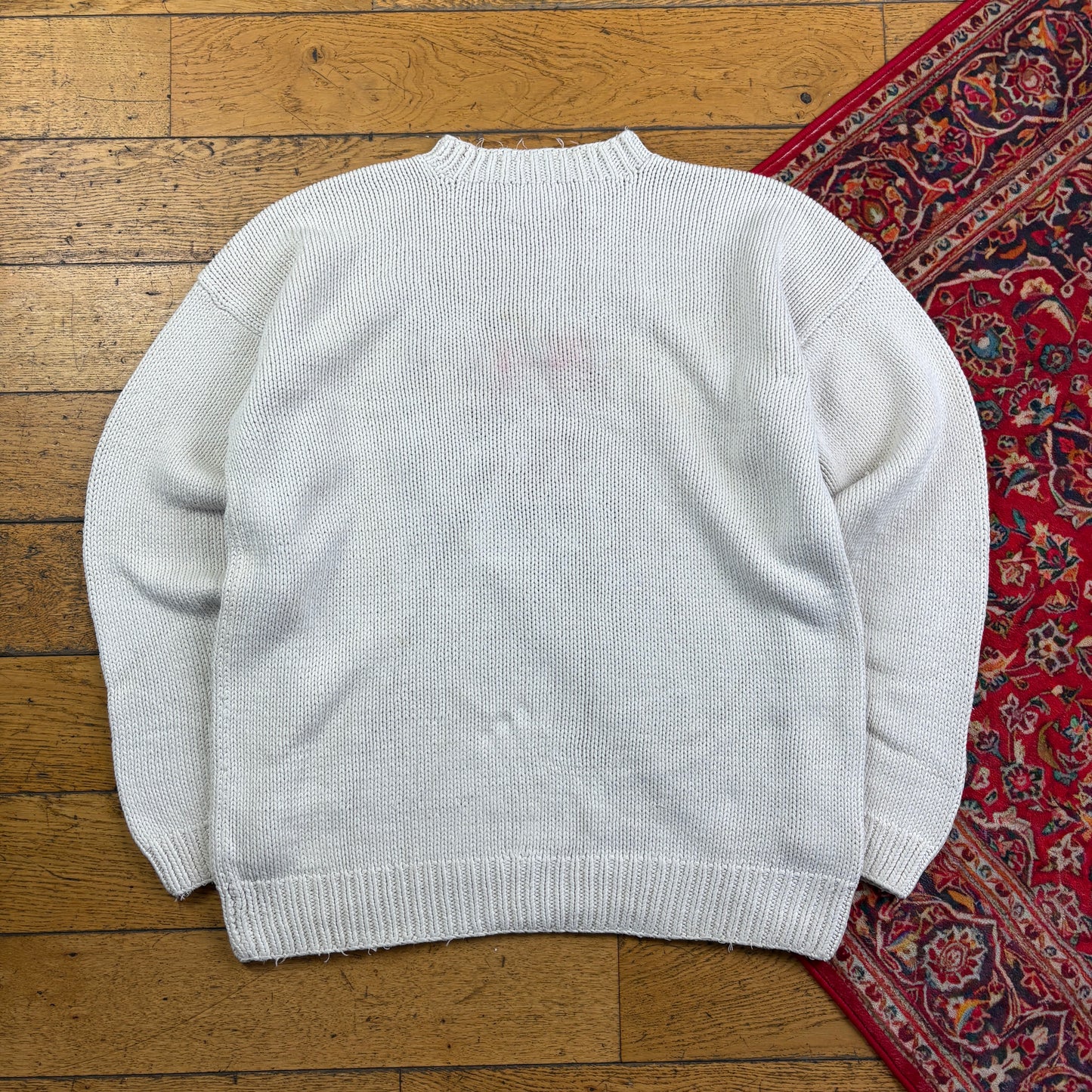 Vintage Tommy Hilfiger England Flag Cream Chunky Knit Jumper - 2XL