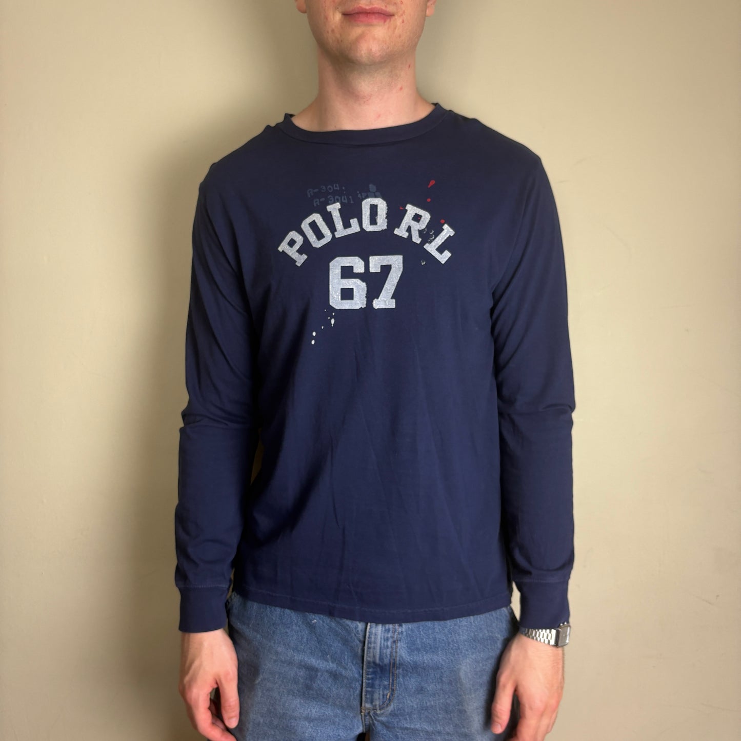 Vintage Ralph Lauren Navy Long Sleeve Graphic T-Shirt - Womens XL/Mens S