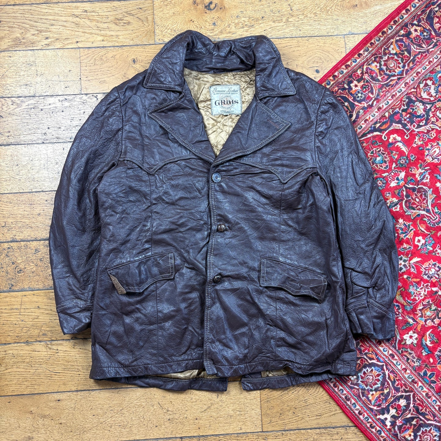 Vintage Brown Burgundy Trench Leather Jacket - L