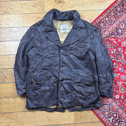 Vintage Brown Burgundy Trench Leather Jacket - L