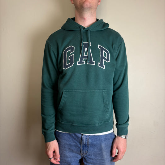 Vintage Gap Green Spellout Embroidered Hoodie Sweatshirt - M