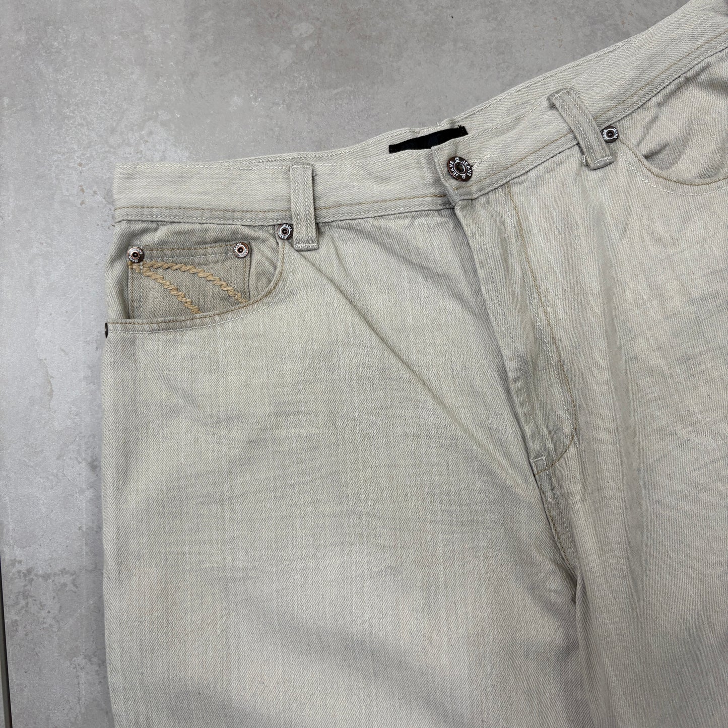 Vintage Embroidered Cream Hip Hop Baggy Shorts Jorts - 36