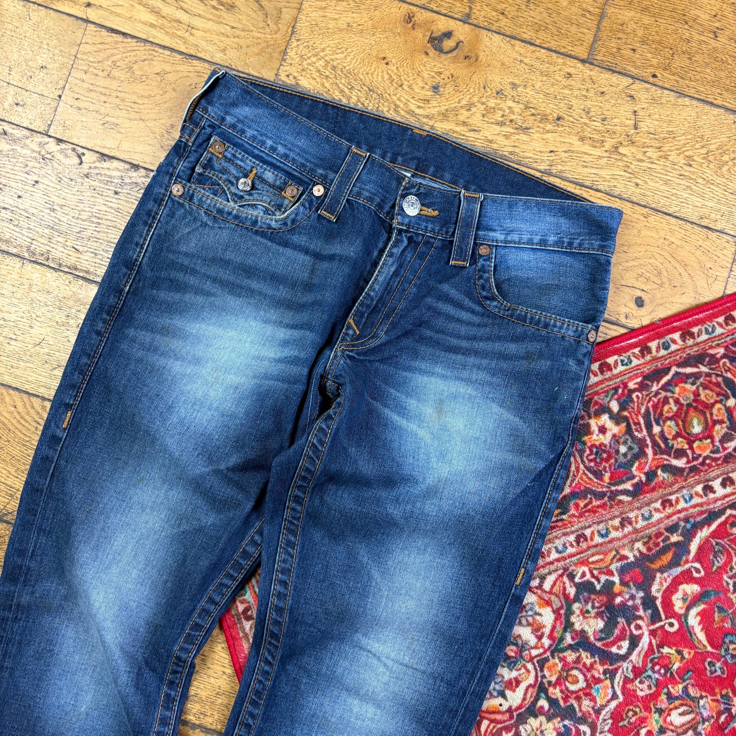 Vintage True Religion Blue Embroidered Y2K Hip Hop Straight Jeans - 36