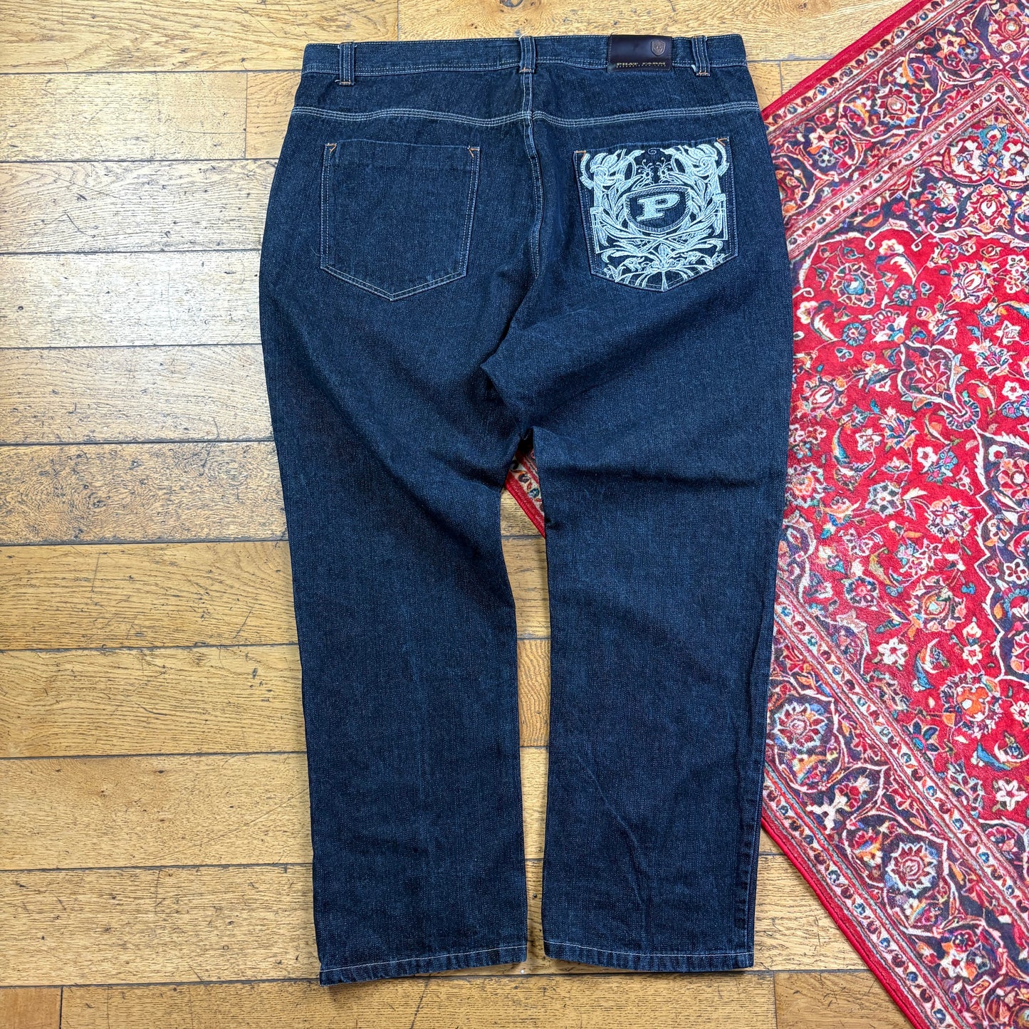 Vintage Phat Farm Blue Embroidered Y2K Hip Hop Baggy Jeans - 46