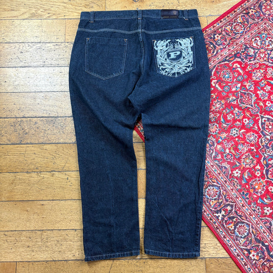 Vintage Phat Farm Blue Embroidered Y2K Hip Hop Baggy Jeans - 46