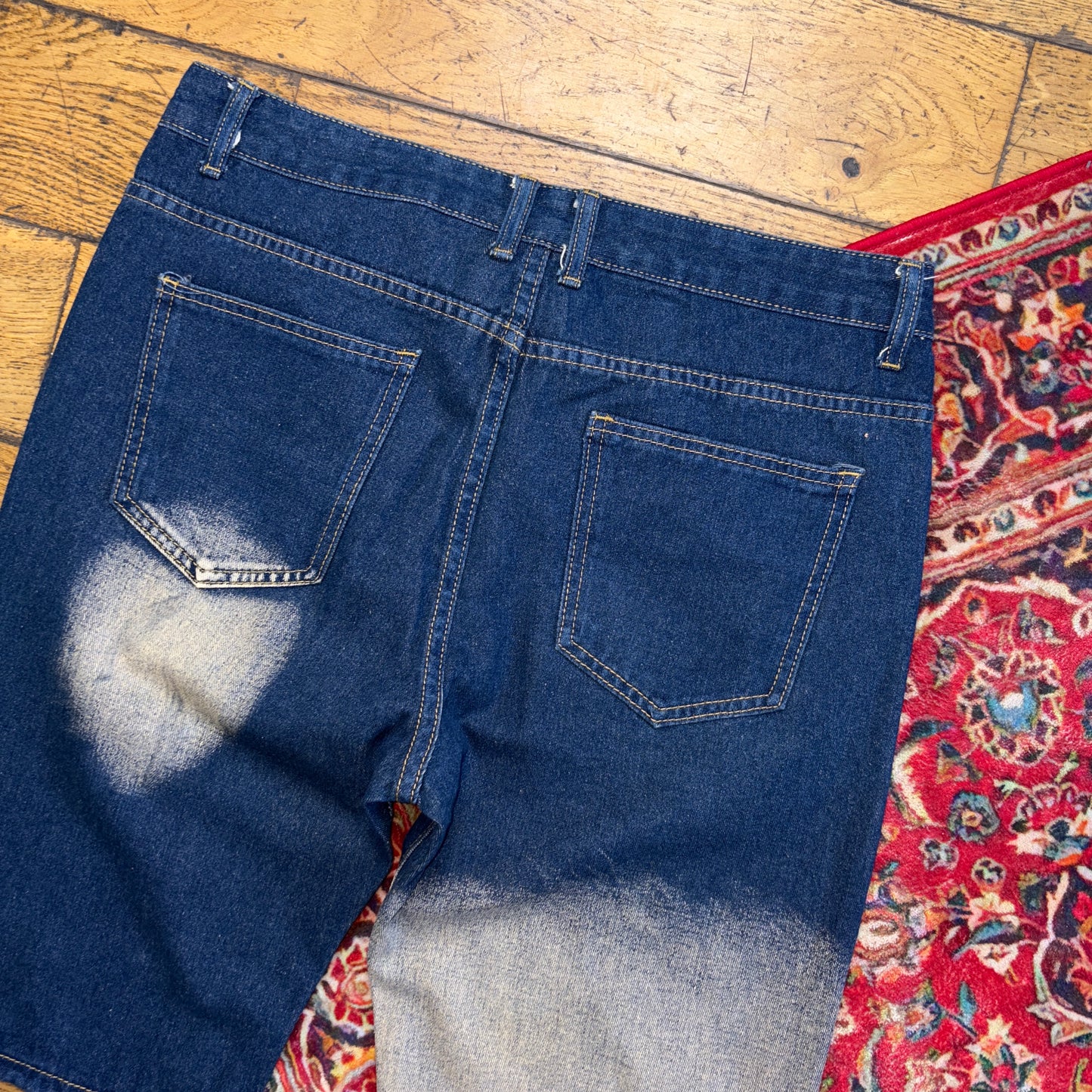 Vintage Blue Bleached Denim Shorts - 36