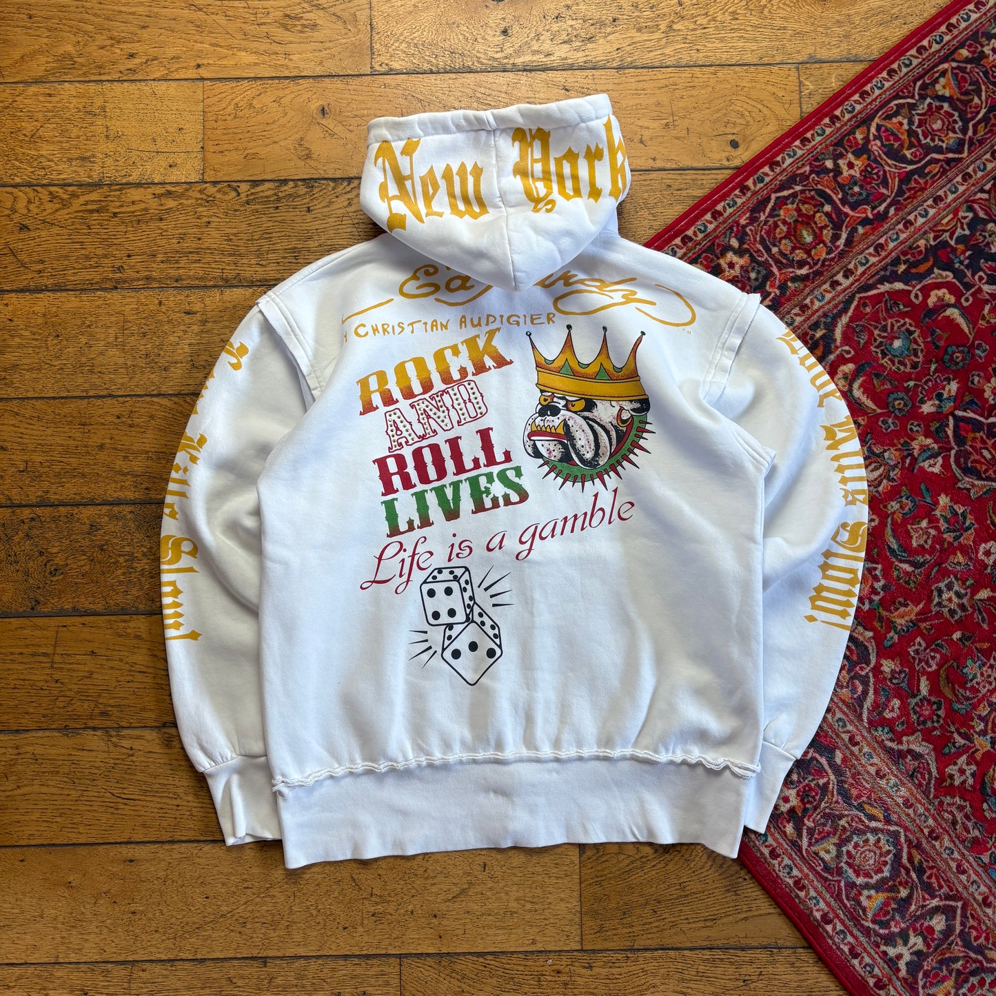 Vintage Ed Hardy Y2K White Zip Hoodie Sweatshirt - L