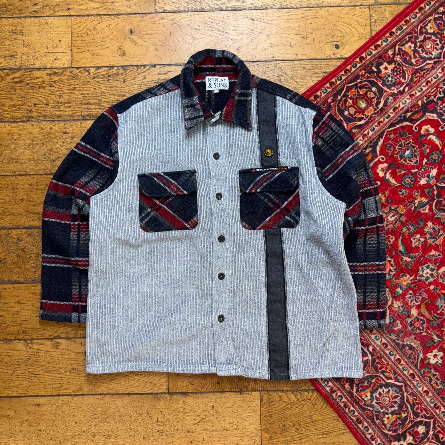 Vintage Replay Grey Check Plaid Heavyweight Cropped Shirt - XL