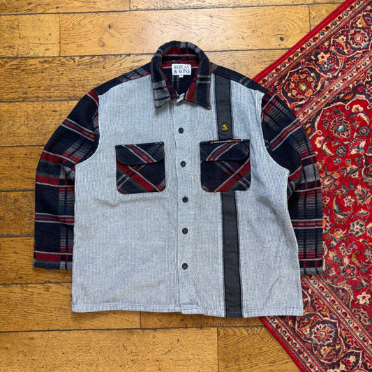 Vintage Replay Grey Check Plaid Heavyweight Cropped Shirt - XL