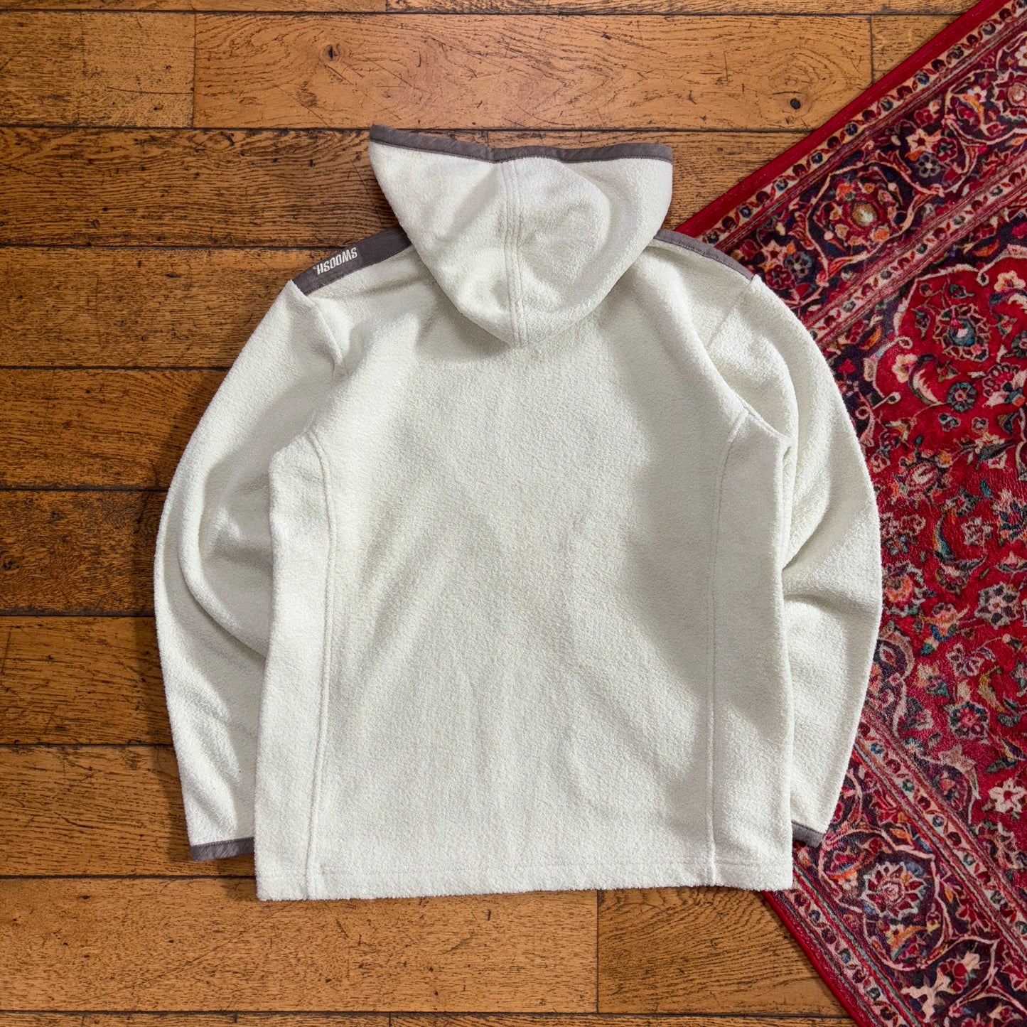 Vintage Nike 00s Cream Fleece Hoodie Y2K Embroidered Sweatshirt - S