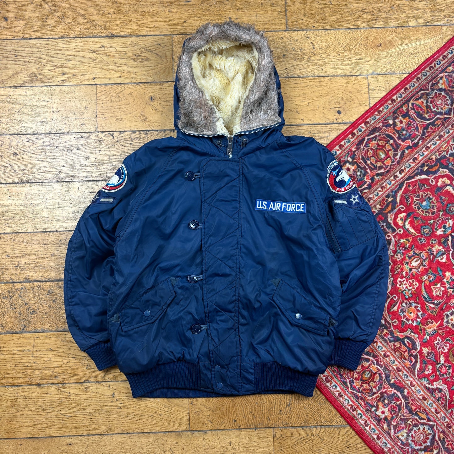 Vintage US Air Force Navy Fur MA-1 Bomber Jacket - L