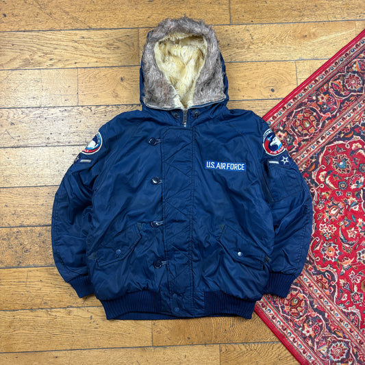 Vintage US Air Force Navy Fur MA-1 Bomber Jacket - L