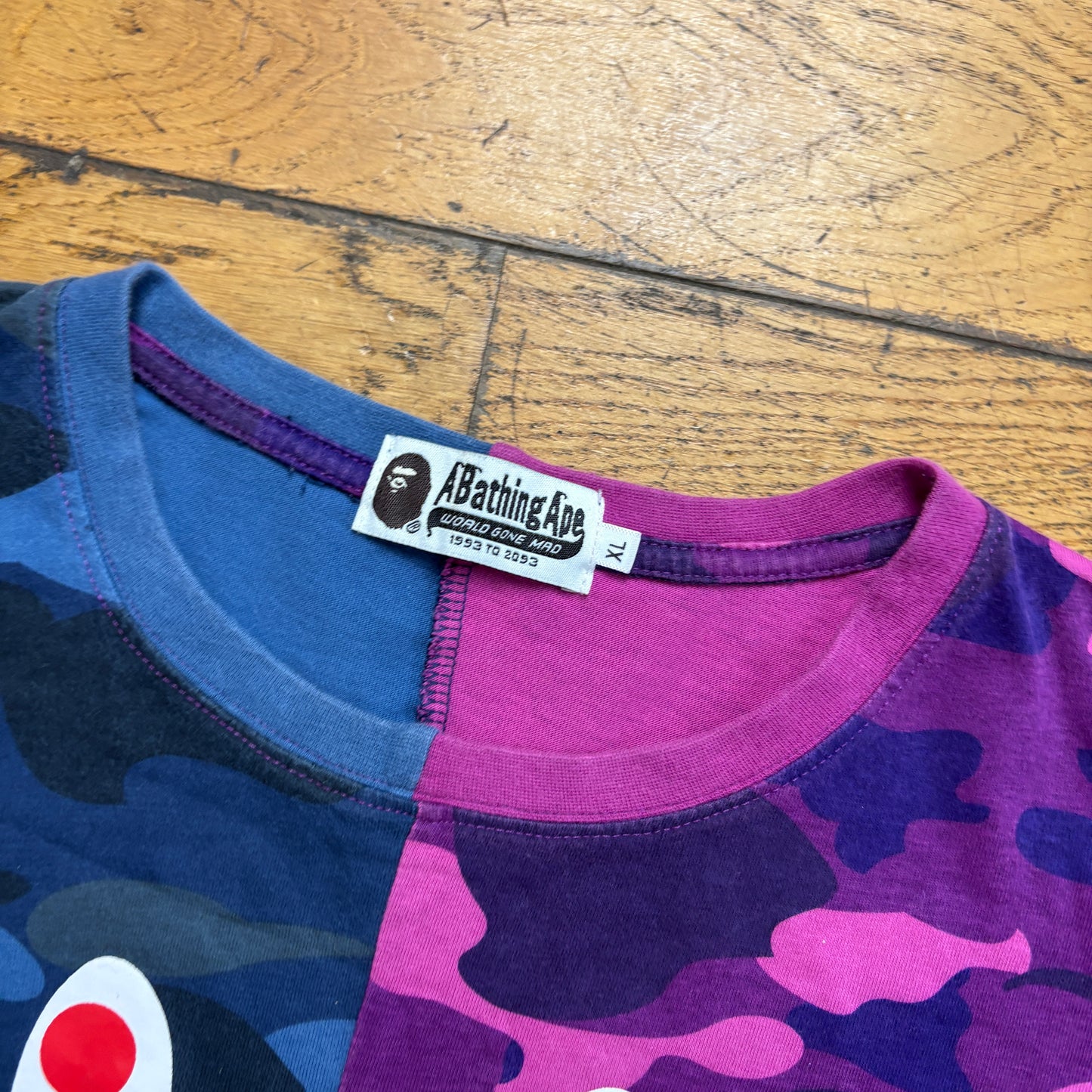 Vintage Bape Bathing Ape Purple Blue Camo Shark Graphic T-Shirt - L