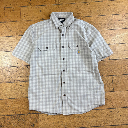 Vintage Carhartt Cream Check Workwear Short Sleeve Shirt - M