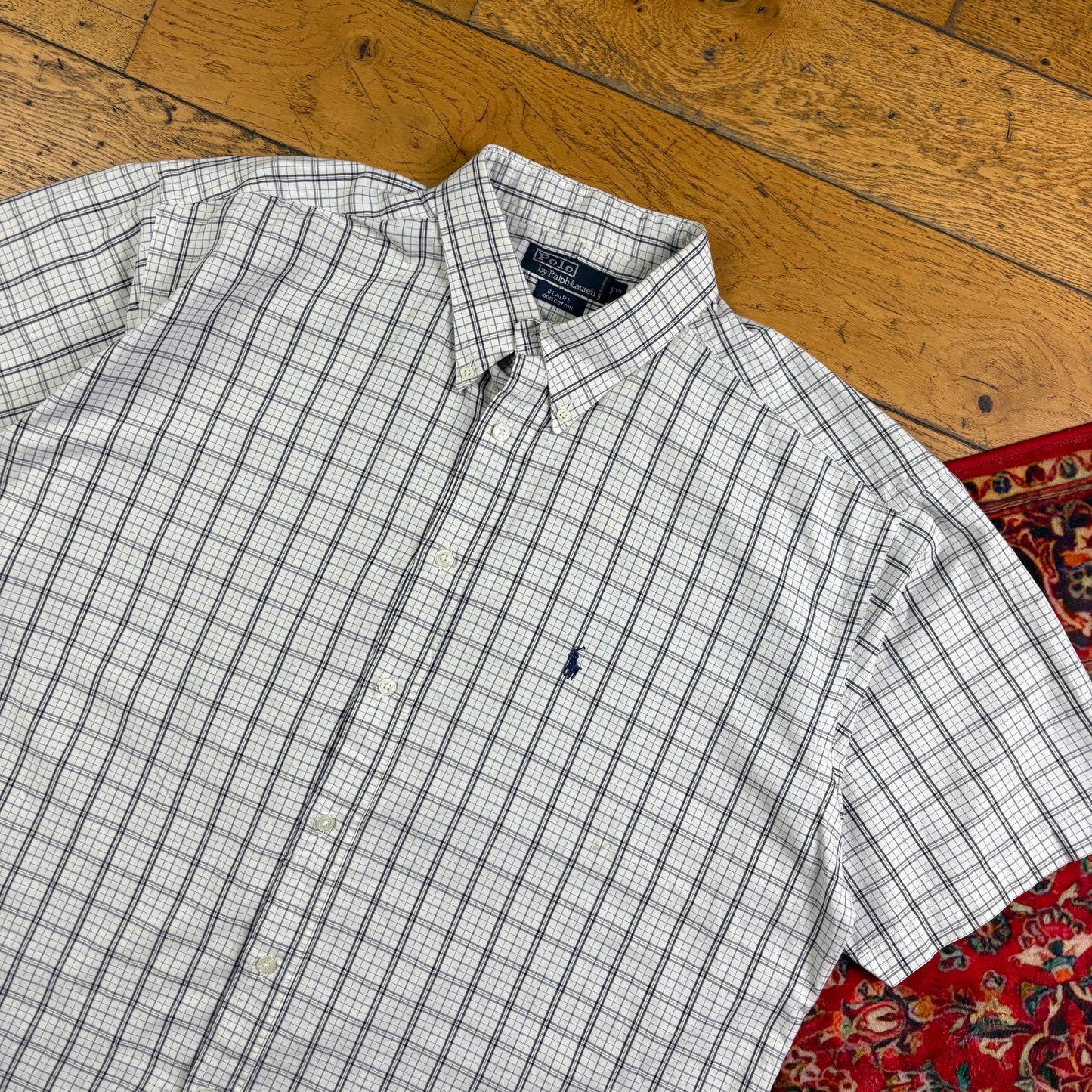 Vintage Ralph Lauren White Short Sleeve Check Embroidered Shirt - 2XL