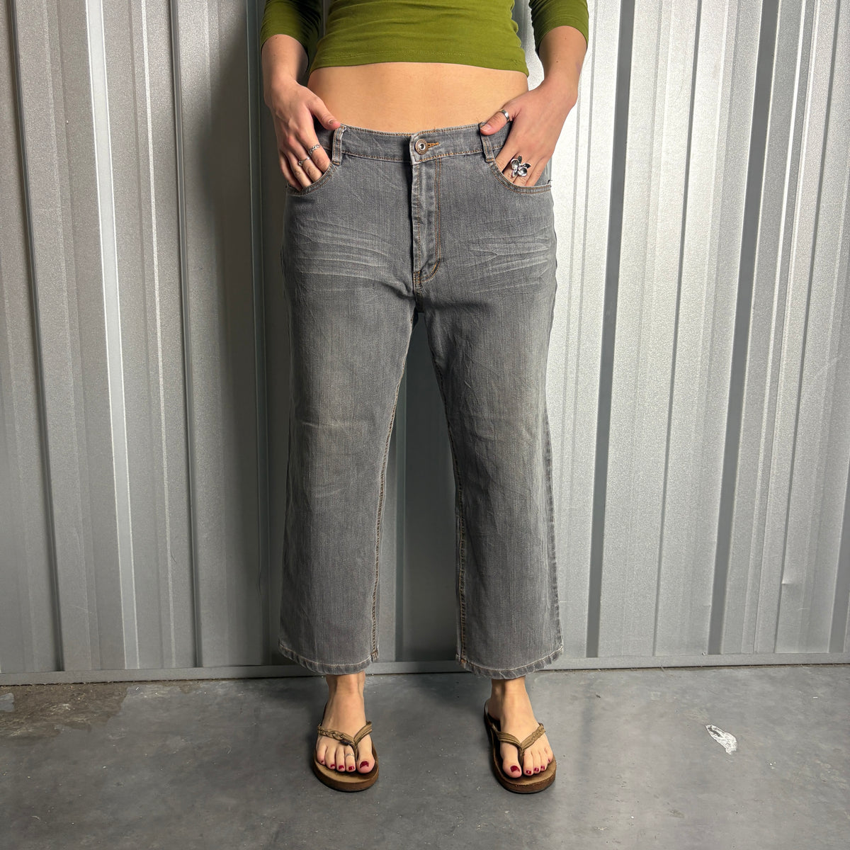 Embroidered Grey Japanese Denim Hip Hop Y2K Baggy Jeans - 34S