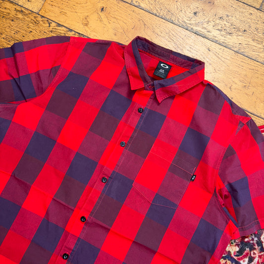 Vintage Oakley Red Check Short Sleeve Shirt - XL