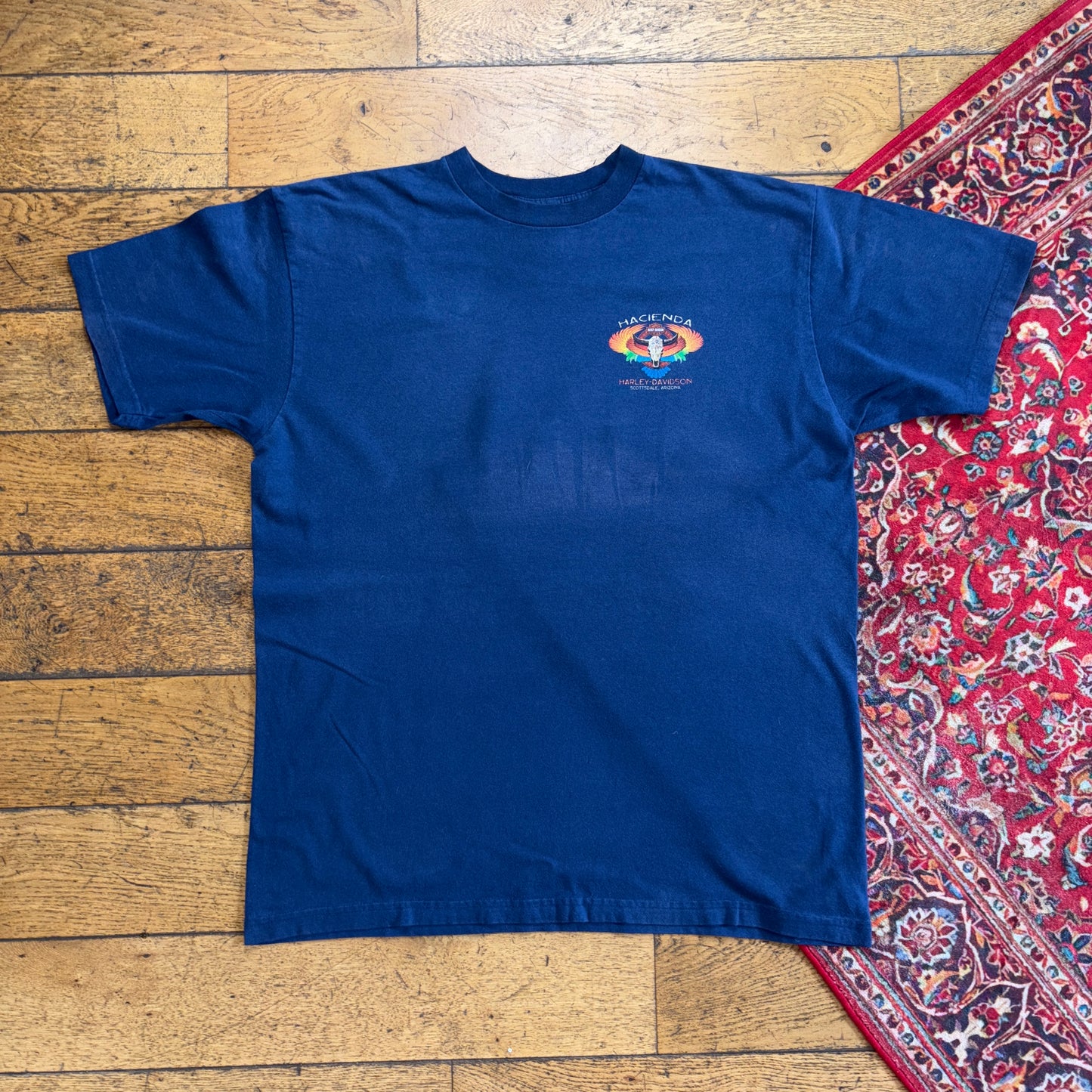 Vintage Harley Davidson Blue Navy Skull Western Graphic T-Shirt - XL