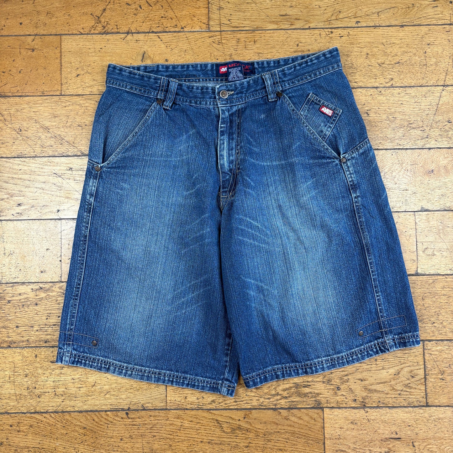 Vintage Mecca Embroidered Blue Hip Hop Baggy Shorts Jorts - 38