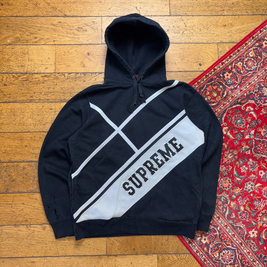 Vintage Supreme Black Hoodie Embroidered Sweatshirt - M