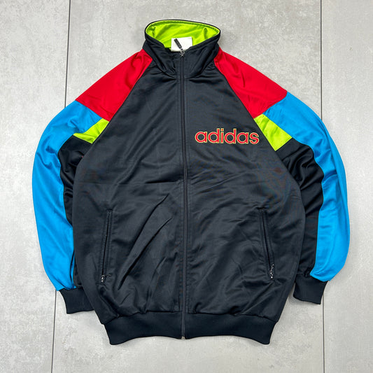 Vintage 80s Adidas Black Tracksuit Track Shell Windbreaker Jacket - M