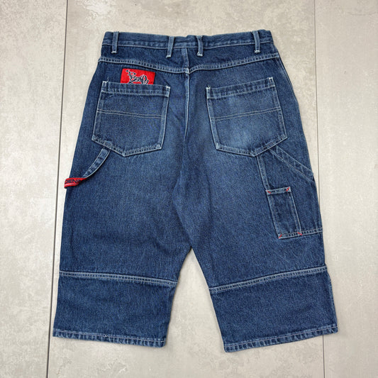 Vintage Fishbone Embroidered Blue Hip Hop Baggy Shorts Jorts - 32