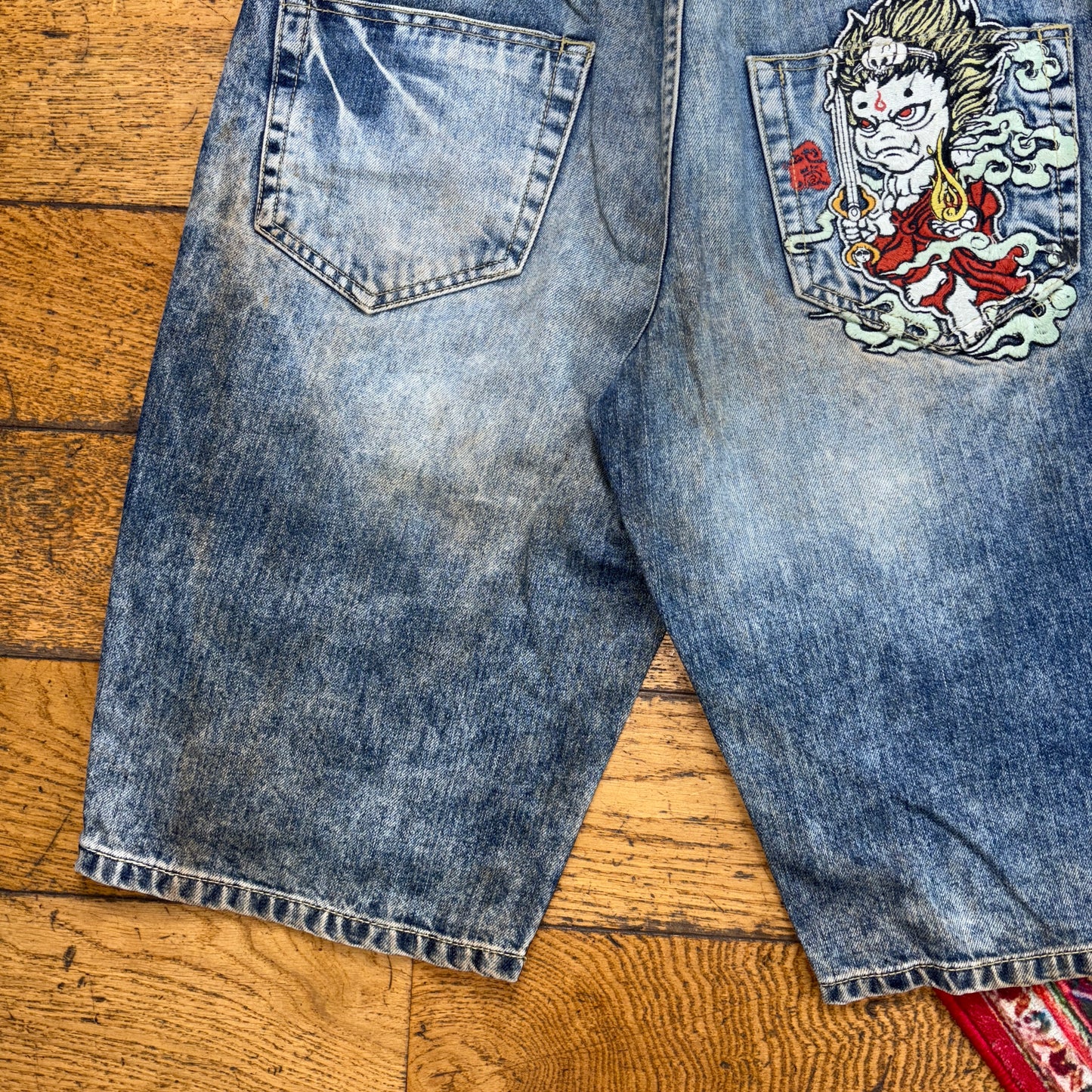 Vintage Jizo Embroidered Japanese Hip Hop Blue Shorts Jorts - 32