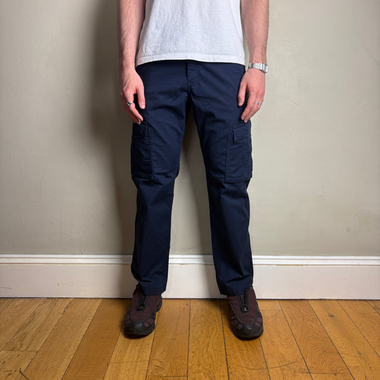 Vintage Carhartt Workwear Navy Cargo Carpenter Baggy Trousers - 32S